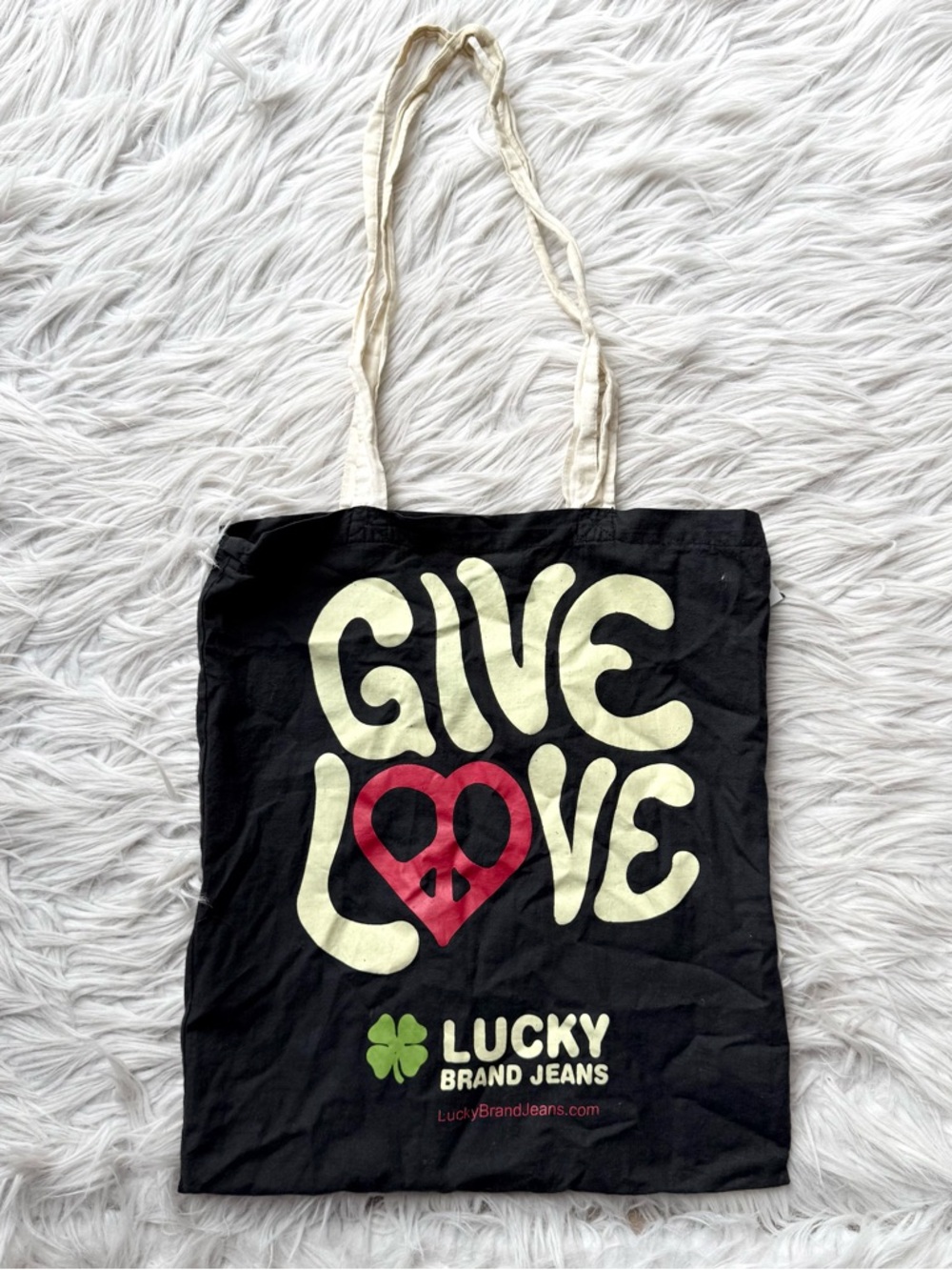 Lucky Brand Hippie Retro Reusable Farmers Market Peace Tote Clover Bag Purse